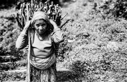 An Elder Woman Carrying Firewood - Fine Art Photography Print, Limited Edition Photography,  Museum-Quality Photography, Documentary Photography,  Black and White Photography