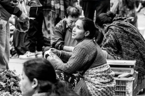 The Market Vendor's Upward Glance - Fine Art Photography Print, Limited Edition Photography, Museum-Quality Photography, Black and White Photography, Art Photography for Sale