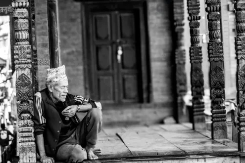 Contemplation on a Carved Porch - Fine Art Photography Print, Limited Edition Photography, Monochrome Photography,  Art Photography, Collector's Print