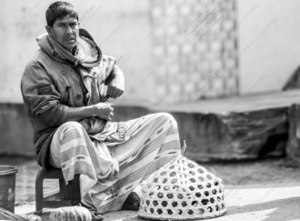 Vendor Seated with His Wicker Basket - Fine Art Photography Print, Limited Edition Photography, Black and White Photography, Documentary Photography, Museum-Quality Prints