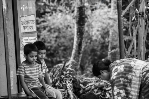 Brothers at the Bus Stop - Fine Art Photography Print, Limited Edition Photography, Monochrome Photography,  Childhood Photography,  Art Photography for Sale