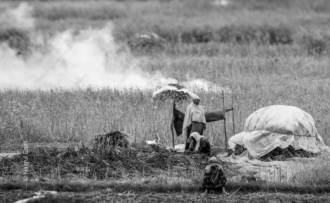 Three Women in a Smoky Field