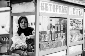 Woman at the Ketoprak Food Cart - Fine Art Photography Print, Limited Edition Photography, Museum-Quality Photography, Black and White Photography, Art Photography for Sale