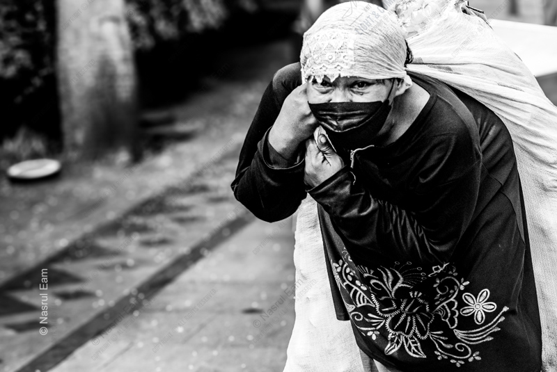 Woman with Sack and Lace Headwrap - Fine Art Photography Print, Black and White Photography, Documentary Photography, Limited Edition Print, Contemporary Art Photography