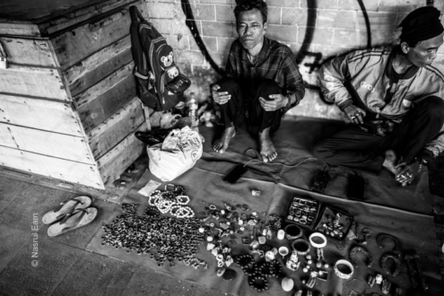 The Pavement Jeweler and His Wares - Fine Art Photography Print, Limited Edition Photography, Documentary Photography, Black and White Photography, High-End Photography Art