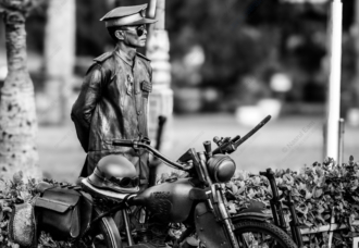 The Silver Watchman and His Motorcycle - Fine Art Photography Print, Limited Edition Photography, Giclée Print, Black and White Photography, Contemporary Art Photography