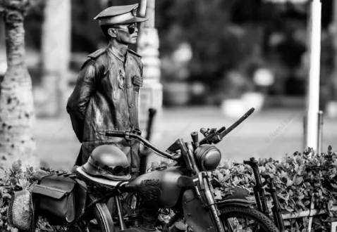The Silver Watchman and His Motorcycle - Fine Art Photography Print, Limited Edition Photography, Giclée Print, Black and White Photography,  Contemporary Art Photography