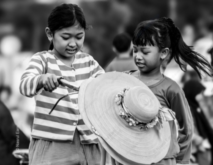 Two Girls and the Woven Hat - Fine Art Photography Print, Limited Edition Photography, Giclée Print, Black and White Photography, Documentary Photography