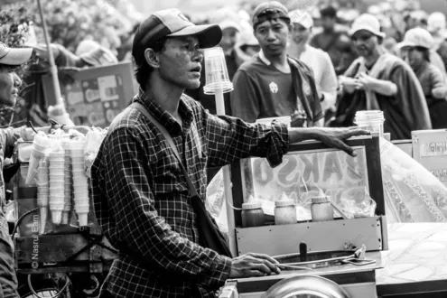 The Bakso Seller at His Cart - Fine Art Photography Print, Documentary Photography, Limited Edition Print, Black and White Photography, Street Photography