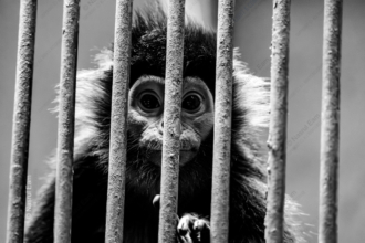 Langur Behind Iron Bars - Fine Art Photography Print, Limited Edition Photography, Black and White Photography, Museum-Quality Print, Contemporary Art Photography