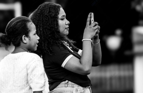Two Girls with a Camera Phone - Fine Art Photography Print, Limited Edition Photography, Black and White Photography, Contemporary Art Photography, Photography Art Print