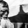 Elderly Man Beneath a White Umbrella - Fine Art Photography Print, Limited Edition Photography, Black and White Portrait,  Museum-Quality Photography,  Art Photography for Sale