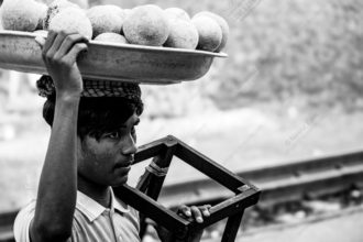 The Young Vendor with Tray and Frame - Fine Art Photography Print, Limited Edition Photography, Black and White Photography, Documentary Photography, Fine Art Prints