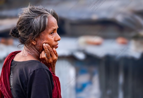 Woman in Red, Hand to Cheek - fine art photography, portrait photography, visual storytelling, photography techniques, aging and resilience