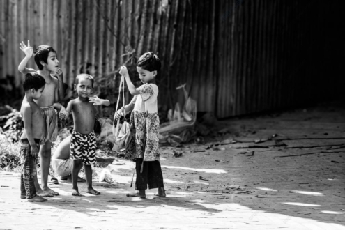 Four Children on a Sunlit Path