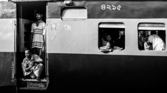 Figures in a Train Car, Doorway and Window