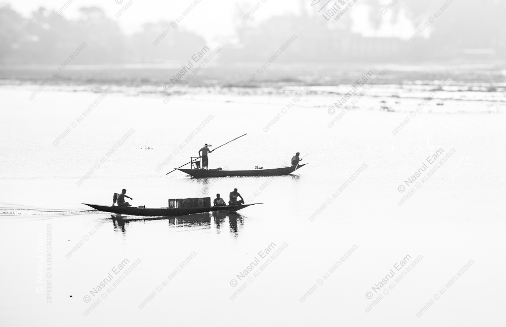River Workers in the White Haze