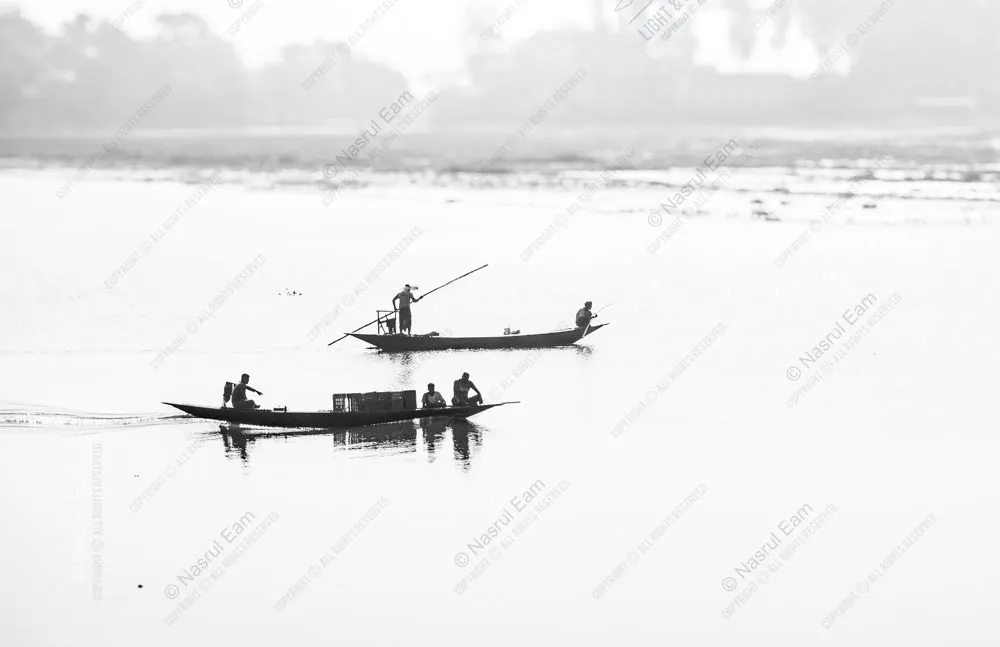 River Workers in the White Haze